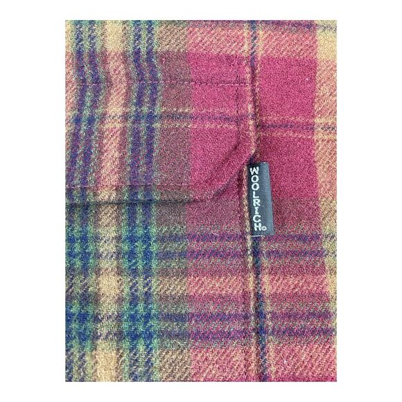 Woolrich Wool Blend Flannel Shirt Mens LARGE Yellow Red Plaid USA Pockets Button - Picture 3 of 8